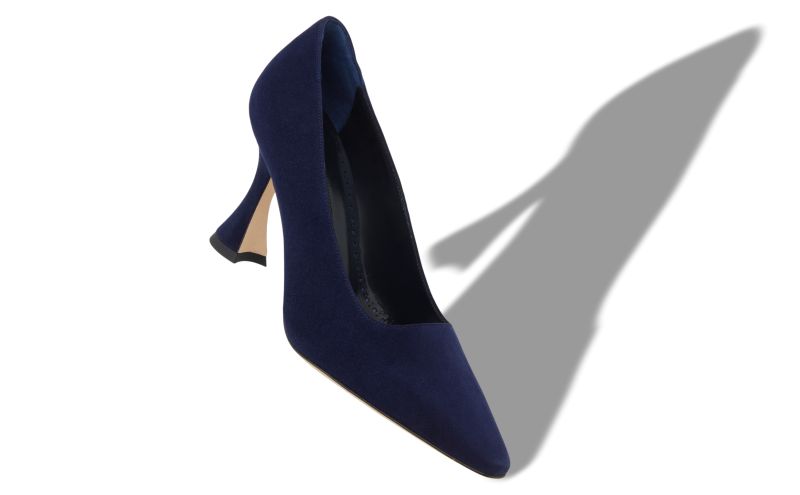 Loumaj, Navy Blue Suede Pointed Toe Pumps - US$423.00 