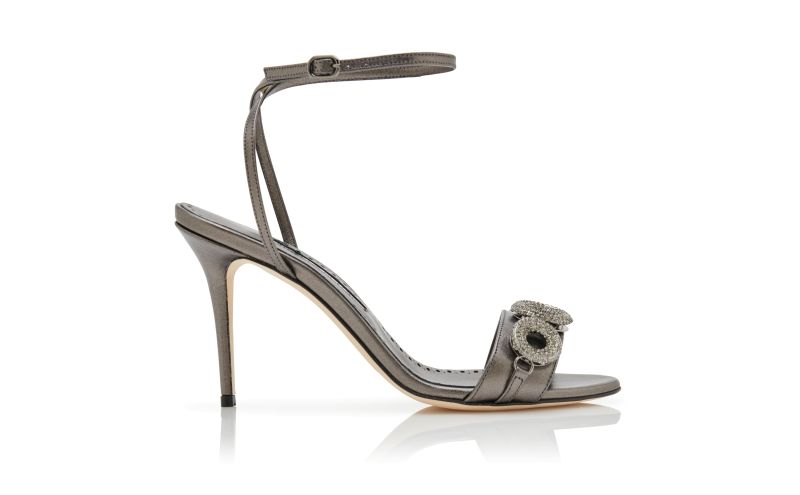 Side view of Alvisa, Graphite Nappa Leather Embellished Sandals - US$777.00