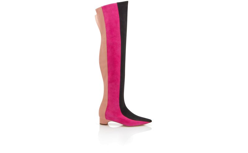 Side view of Chicuyu, Black, Pink and Beige Suede Thigh High Boots  - CA$2,135.00