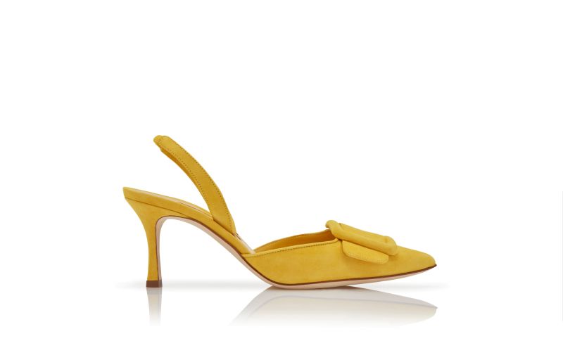 Side view of Maysli, Yellow Suede Slingback Pumps - AU$1,335.00