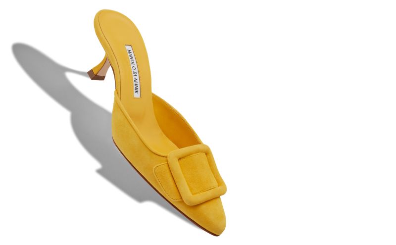 Maysale, Yellow Suede Buckle Mules - £595.00
