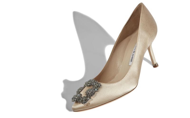 Hangisi 70, Champagne Satin Jewel Buckle Pumps - £945.00