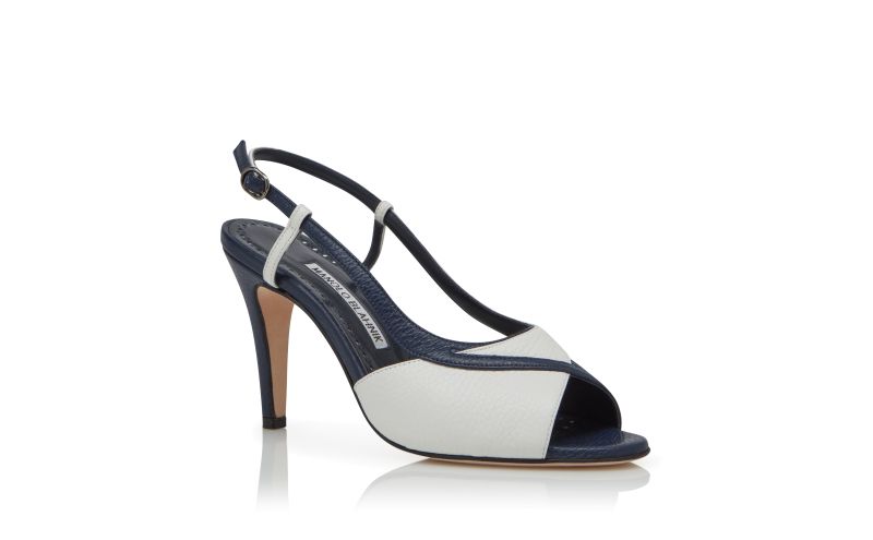 Flora, Blue and White Calf Leather Slingback Sandals  - £645.00