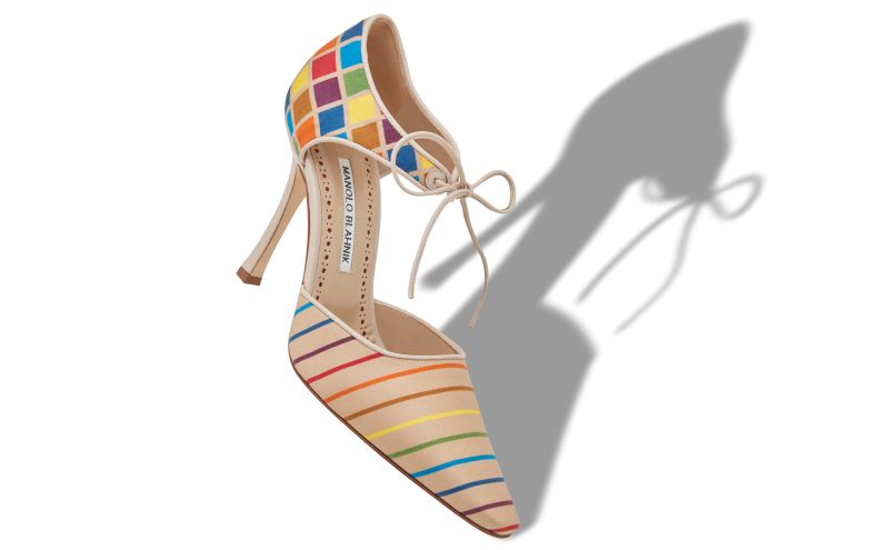 Estho, Multicoloured Silk Ankle Strap Pumps - US$598.00 