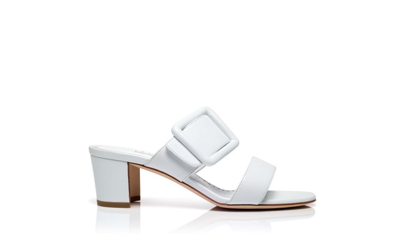 Side view of Titubanew, White Nappa Leather Open Toe Mules - US$845.00