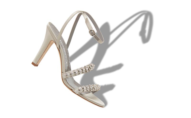 Vedada, Light Grey Satin Crystal Embellished Sandals - £1,195.00 