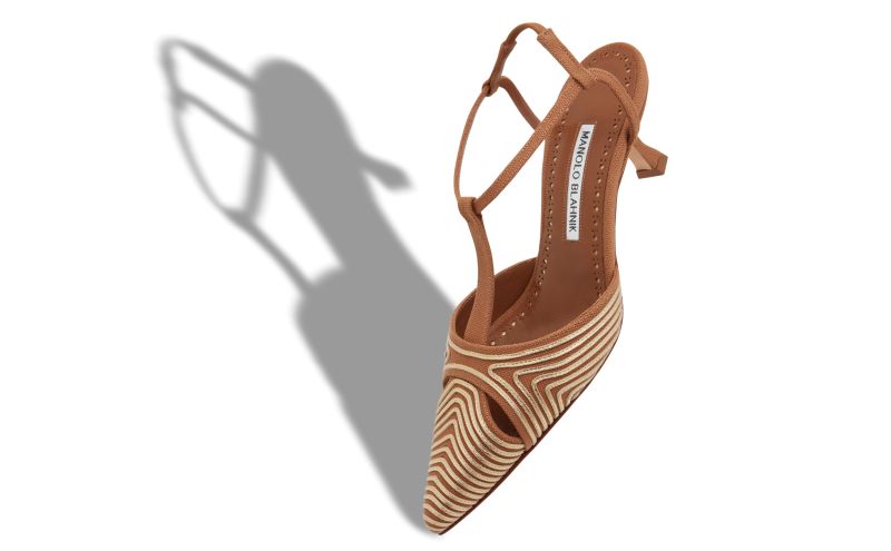 Turgimod, Brown Cotton T-Bar Pumps  - CA$1,685.00