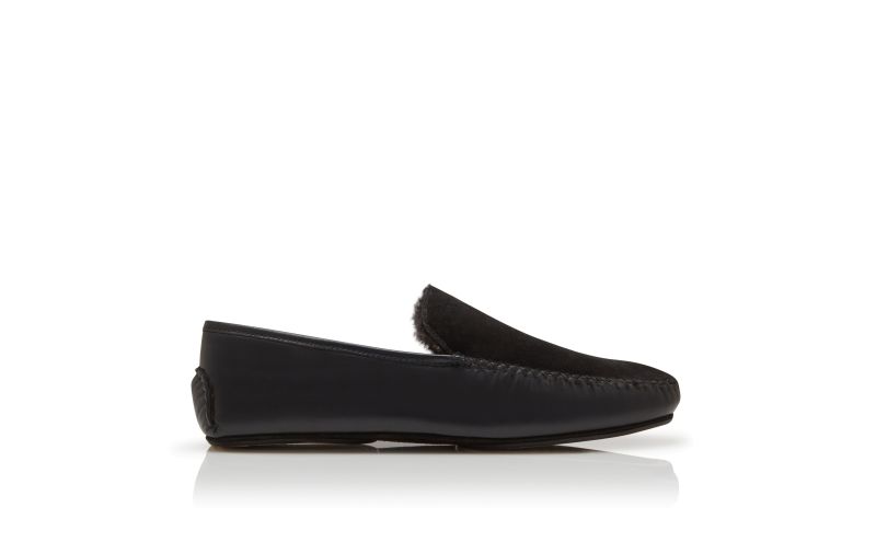 Side view of Mayfair, Black Nappa Leather and Suede Driving Shoes - £575.00