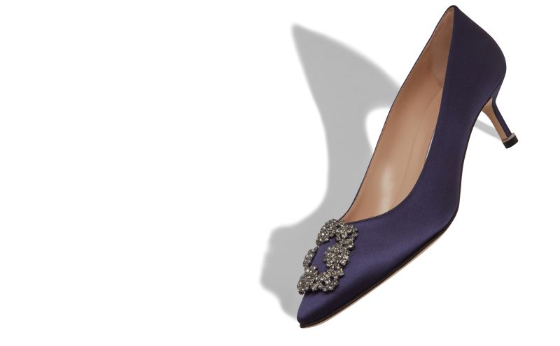 Hangisi 50, Dark Blue Satin Jewel Buckle Pumps - US$1,195.00