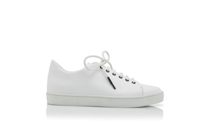 Side view of Designer White Calf Leather Low Cut Sneakers