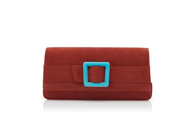 Side view of Maygot, Red and Light Blue Suede Buckle Clutch - £1,295.00