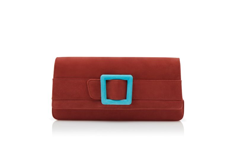 MAYGOT, Red and Light Blue Suede Buckle Clutch, 1295 GBP