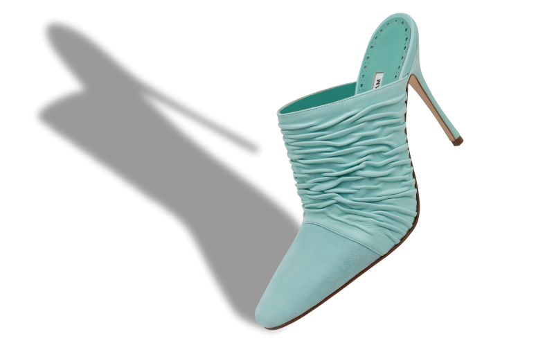 Kota, Light Blue Nappa Leather Gathered Mules - £845.00