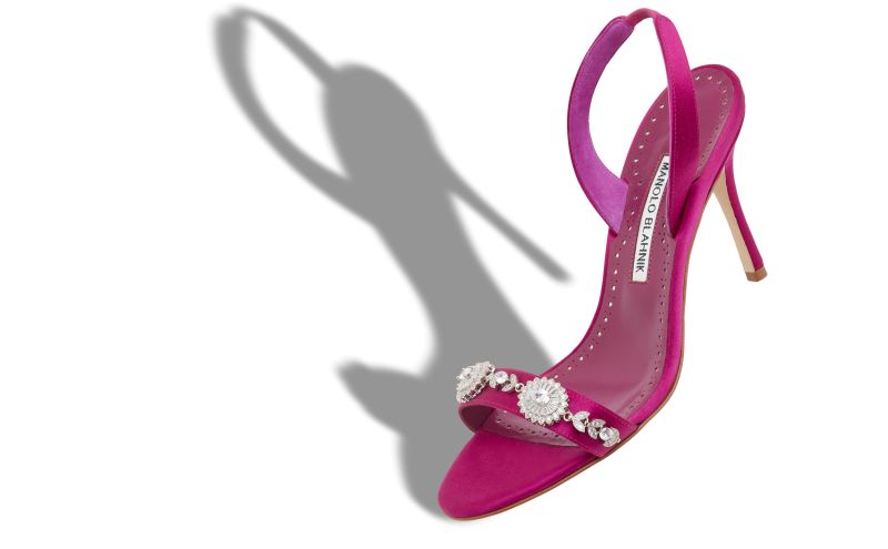 Lamisan, Pink Satin Embellished Slingback Sandals - US$657.00
