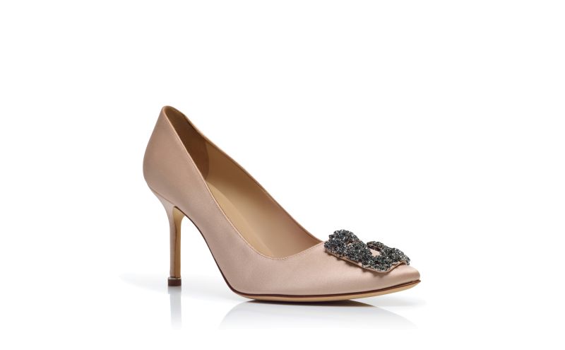 Hangisi 90, Beige Satin Jewel Buckle Pumps - US$1,295.00