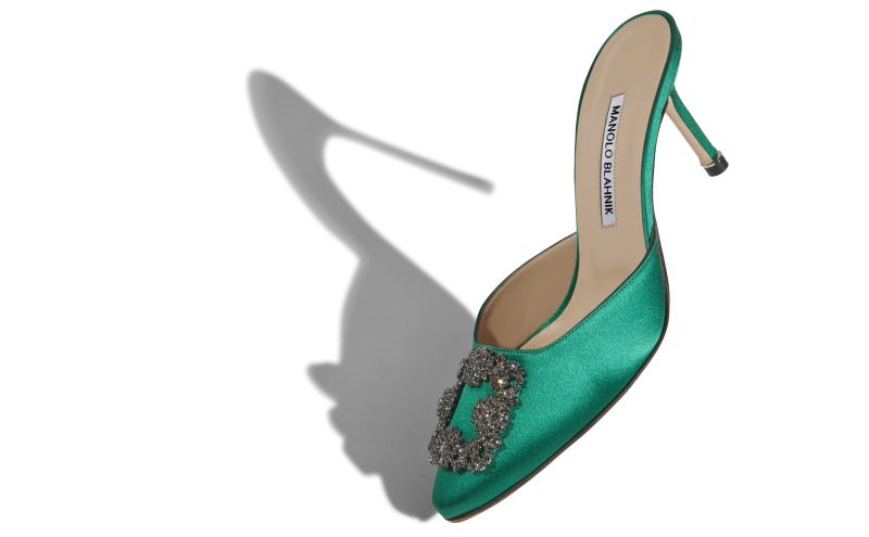 Hangisimu, Green Satin Jewel Buckle Mules - AU$1,805.00