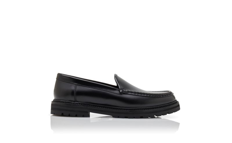 Side view of Dineralo, Black Calf Leather Loafers - £695.00