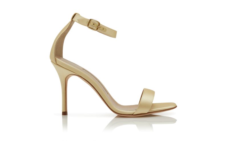 Side view of Chaos, Light Cream Satin Ankle Strap Sandals - CA$1,115.00