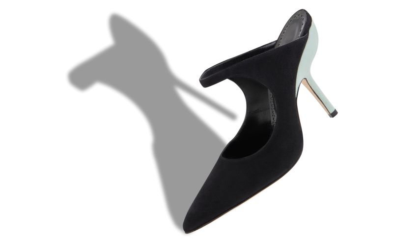 Mera, Black and Green Suede Pointed Toe Mules - AU$1,375.00