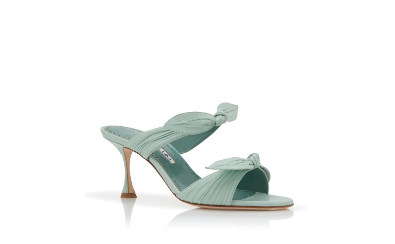 Lollo, Light Green Nappa Leather Bow Detail Mules - £775.00