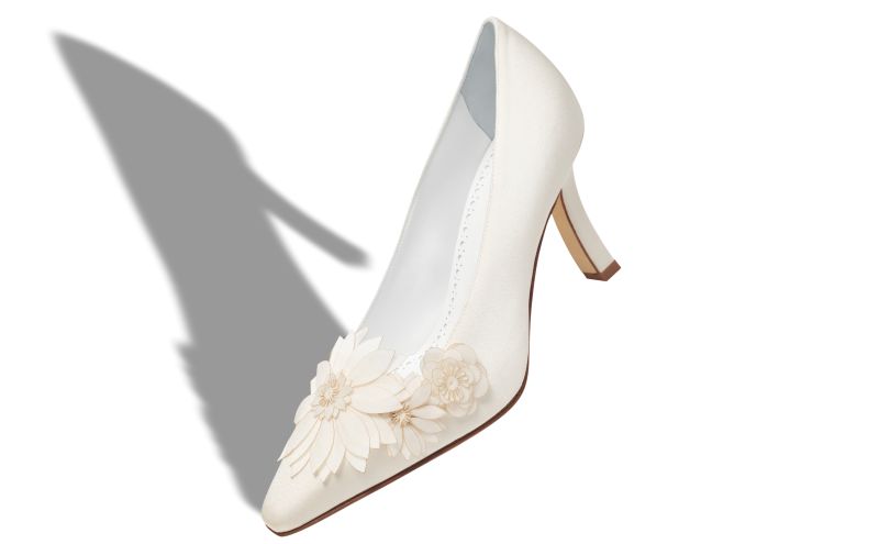 Moiraflor, White Crepe Satin Pumps  - US$1,825.00