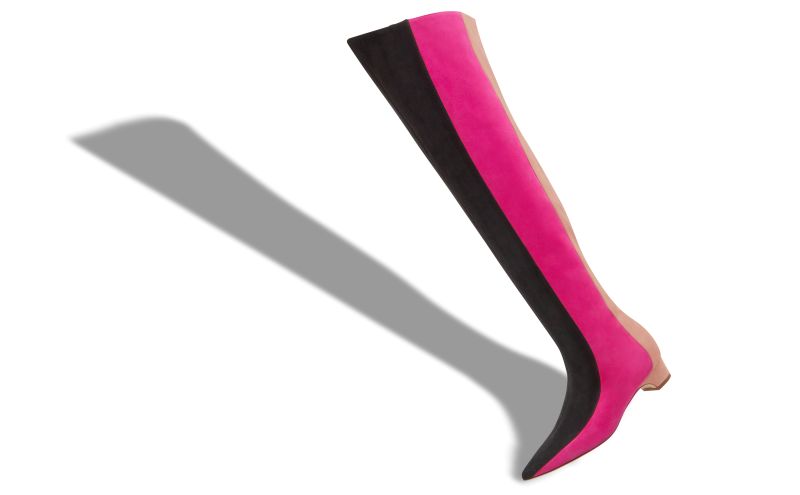 Chicuyu, Black, Pink and Beige Suede Thigh High Boots  - CA$2,135.00