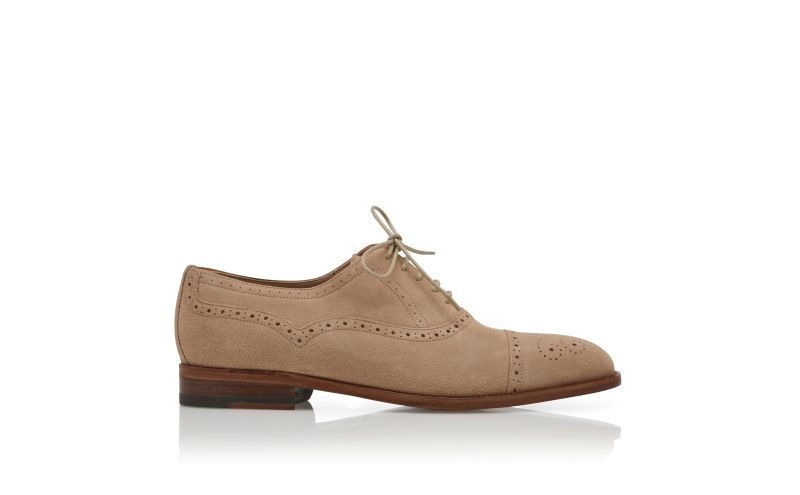 Side view of Witney, Light Beige Suede Cap Toe Oxfords - £695.00