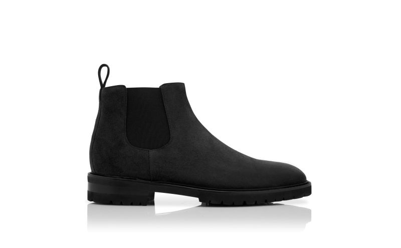 Side view of Designer Black Calf Suede Chelsea Boots