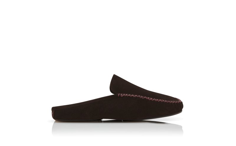 Side view of Crawford, Dark Brown Suede Slippers - AU$1,095.00