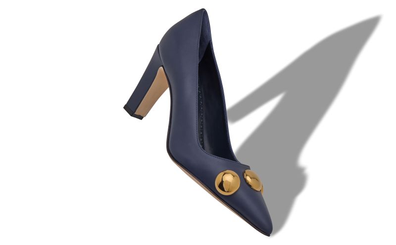 Chappa, Navy Blue Calf Leather Pointed Toe Pumps - US$895.00 