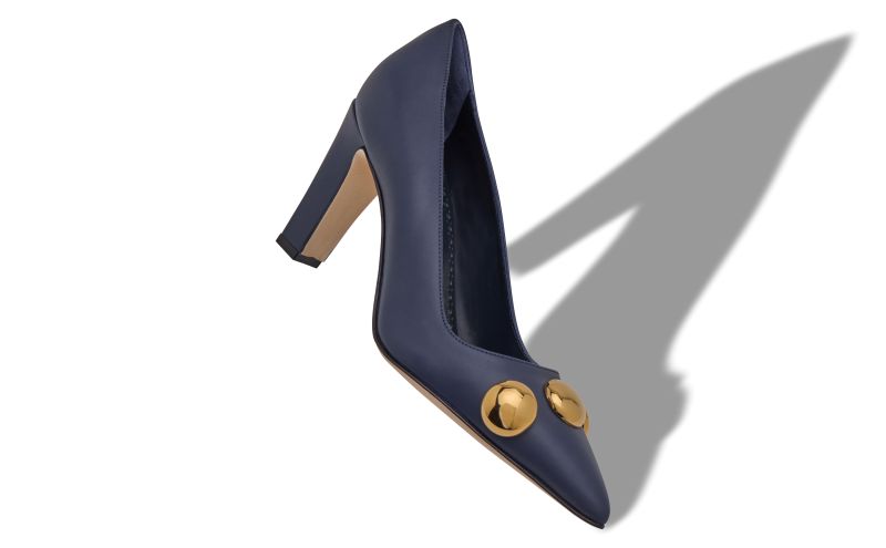 CHAPPA, Navy Blue Calf Leather Pointed Toe Pumps, 745 GBP