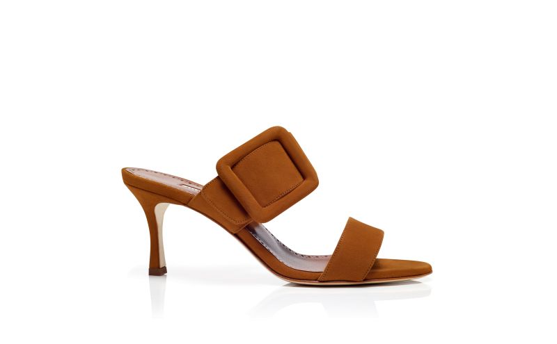 Side view of Gable, Brown Suede Open Toe Mules - US$845.00