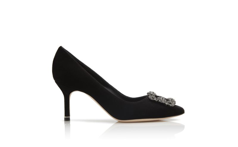 Side view of Hangisi velvet 70, Black Velvet Jewel Buckle Pumps - US$1,225.00