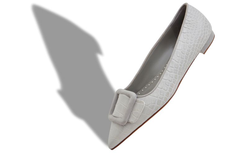 Maysalepumpflat, Light Grey Calf Leather Flat Pumps  - US$537.00