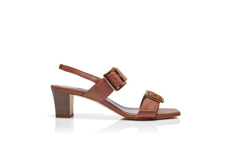 Side view of Thalitsli, Brown Nappa Leather Slingback Sandals - US$597.00