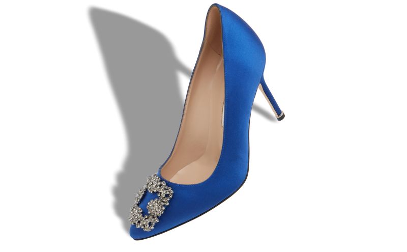 Hangisi 90, Blue Satin Jewel Buckle Pumps - US$1,195.00