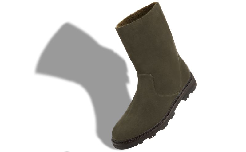 Motoso, Khaki Green Calf Suede Shearling Boots - £1,075.00
