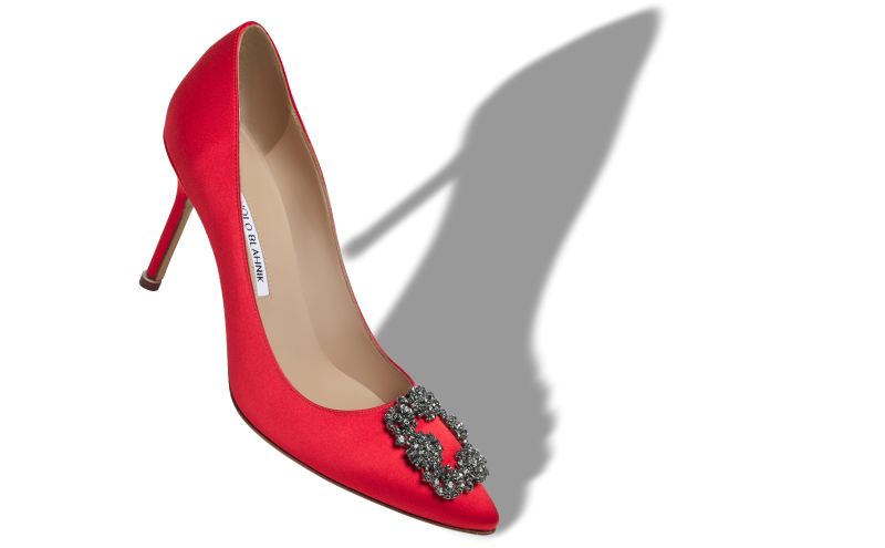 Hangisi 90, Red Satin Jewel Buckle Pumps - US$1,350.00 