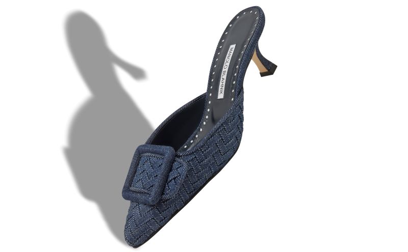 Maysale, Dark Blue Chambray Buckle Detail Mules - €825.00