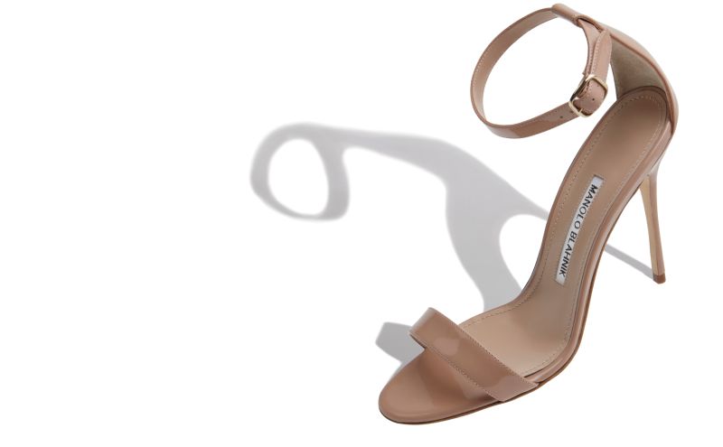 Chaos, Beige Patent Leather Ankle Strap Sandals - US$775.00