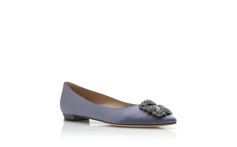 Hangisiflat, Grey Satin Jewel Buckle Flat Pumps - £845.00