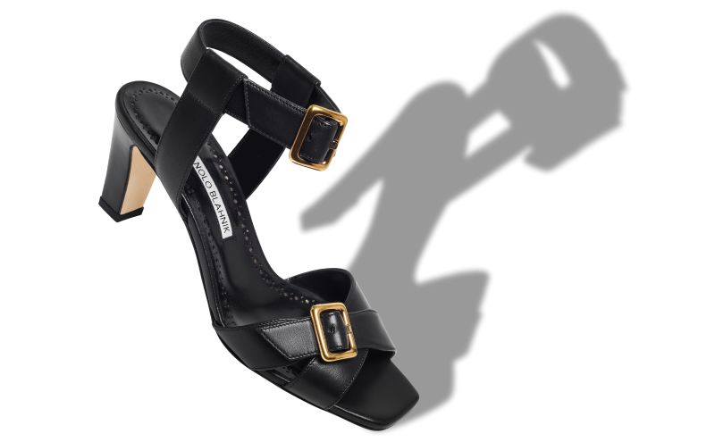 Shbealo, Black Nappa Leather Ankle Strap Sandals - US$615.00 