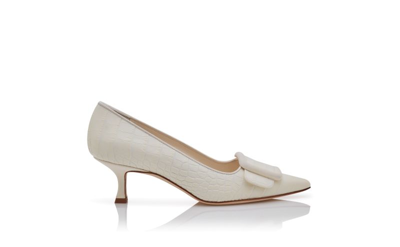 Side view of Maysalepump 50, Light Cream Calf Leather Buckle Detail Pumps - US$925.00