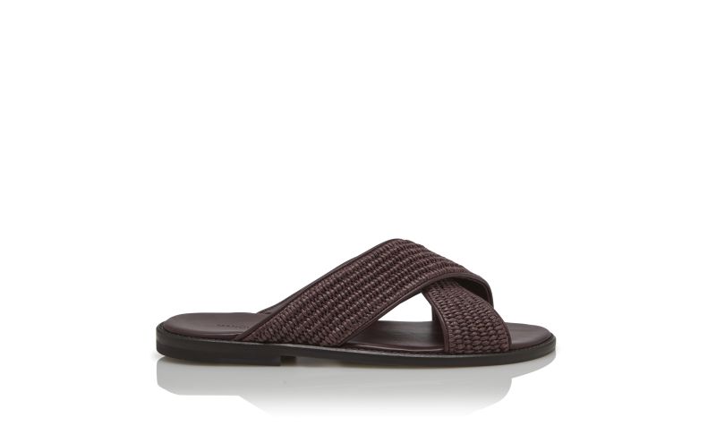 Side view of Otawi, Mahogany Brown Raffia Crossover Sandals - AU$1,075.00