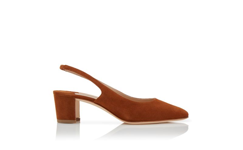 Side view of Allurasan, Brown Suede Slingback Pumps - US$825.00