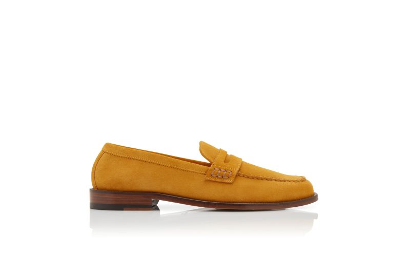 Side view of Perry, Yellow Suede Penny Loafers  - US$895.00