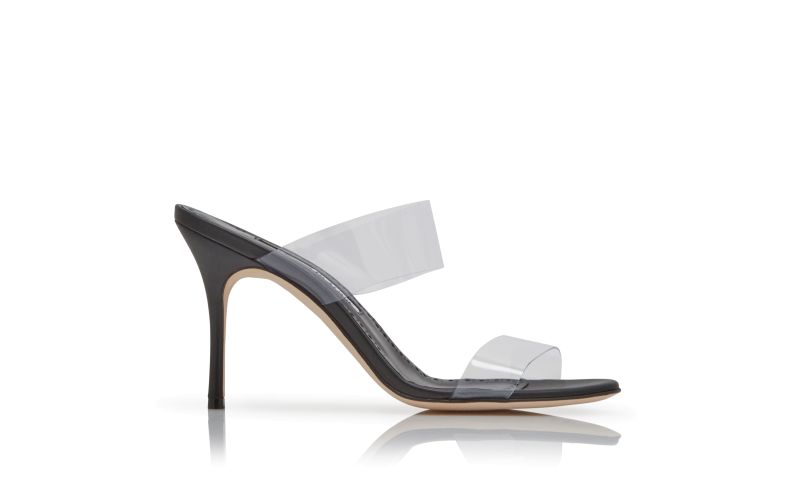 Side view of Scolto, Black ECO PVC Open Toe Mules - £565.00