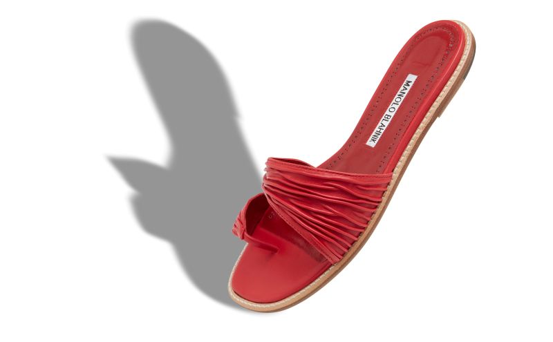 Tibo, Red Nappa Leather Gathered Flat Sandals  - AU$1,255.00
