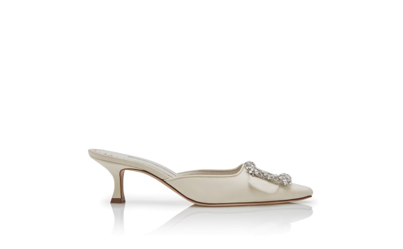 Side view of Maysale bridal, Cream Crepe de Chine Jewel Buckle Mules - £895.00