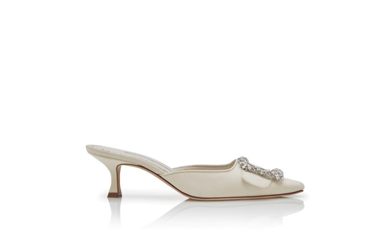 Side view of Maysale bridal, Cream Crepe de Chine Jewel Buckle Mules - AU$2,035.00